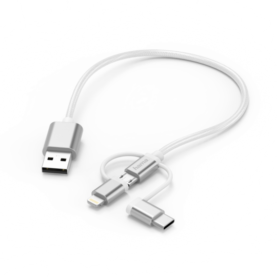 kabel HAMA 3w1 MICRO USB,USB Typ-C, LIGHTNING 20cm biały